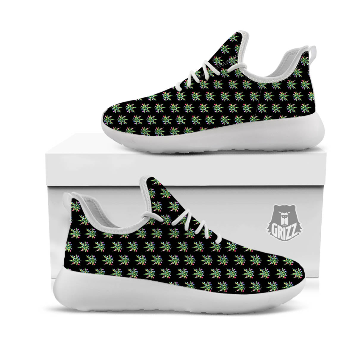 Pot Leaf Christmas Print Pattern White Athletic Shoes-grizzshop