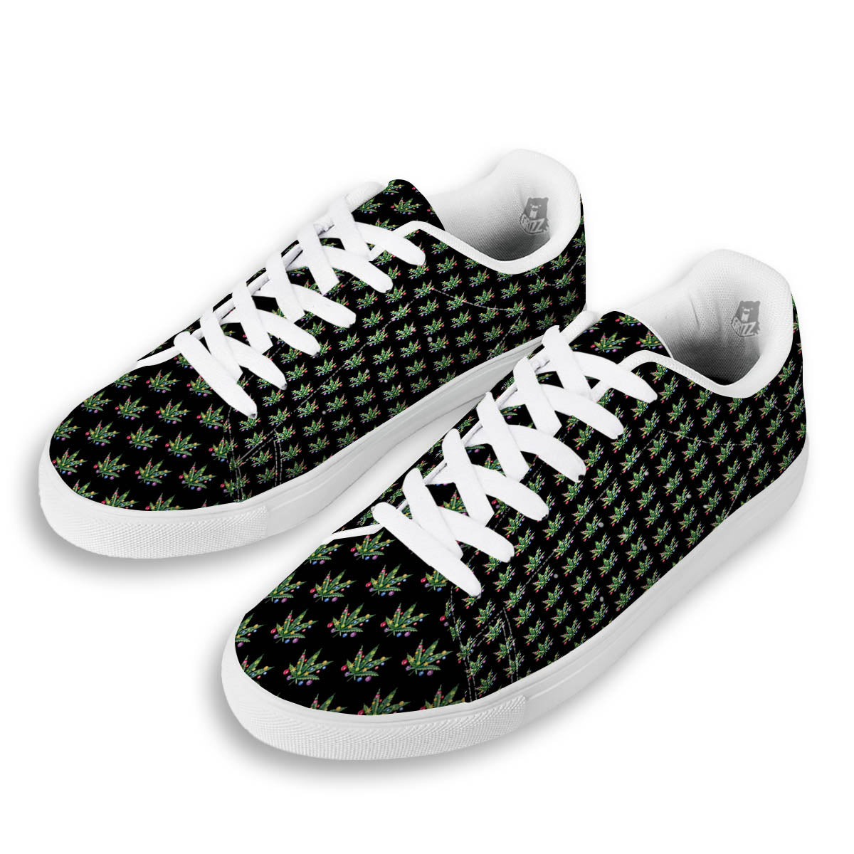 Pot Leaf Christmas Print Pattern White Low Top Sneakers-grizzshop