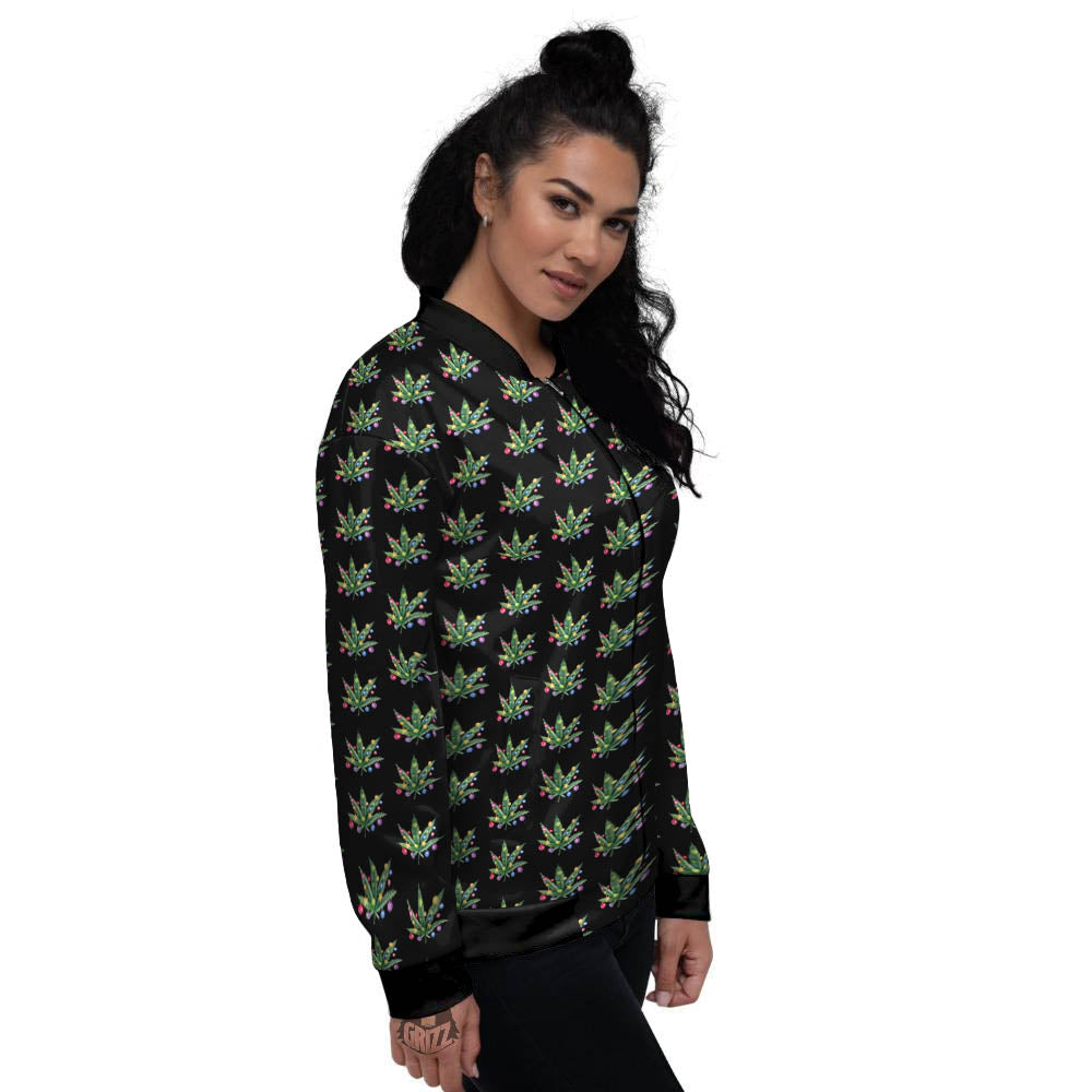 Pot Leaf Christmas Print Pattern Women's Bomber Jacket-grizzshop