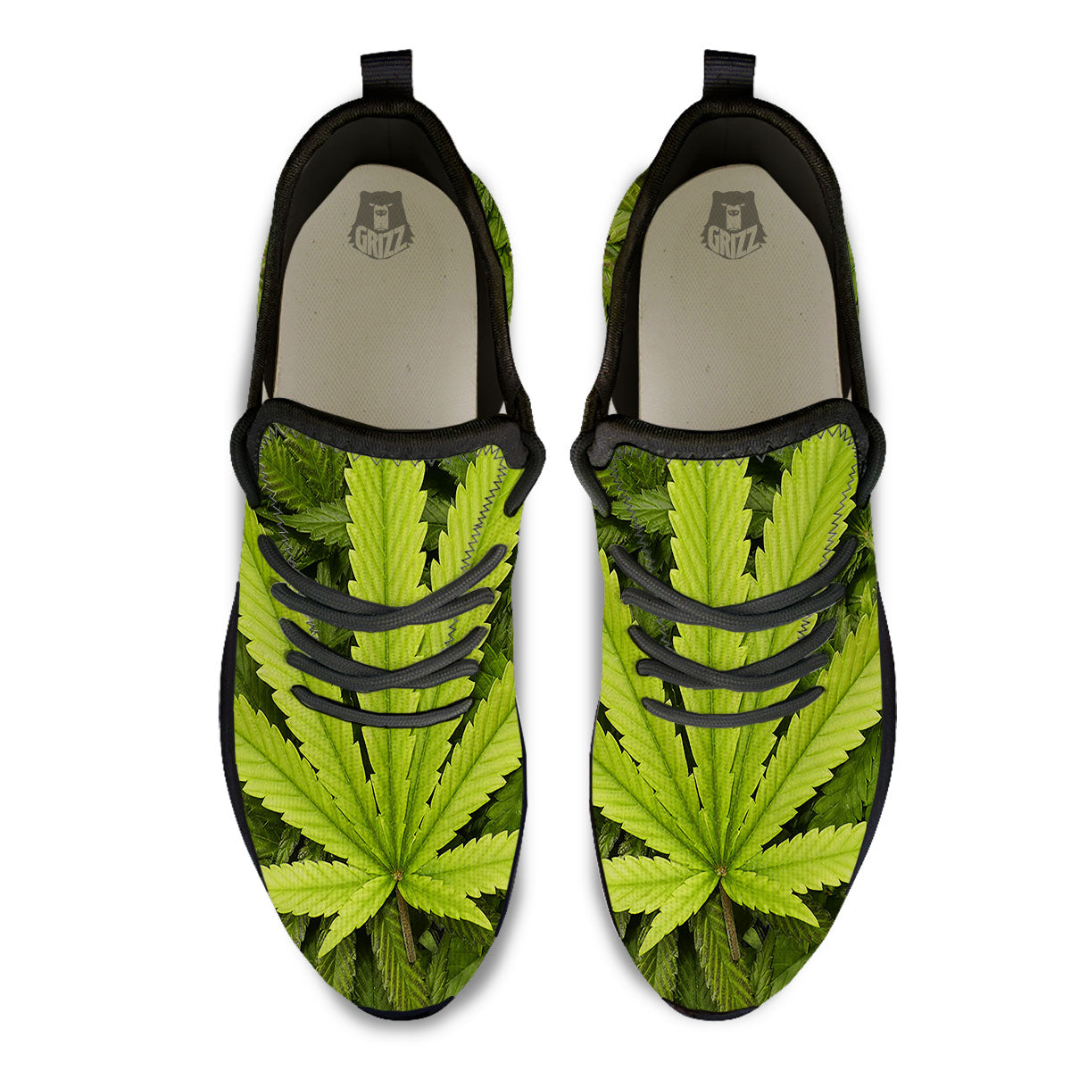 Pot Leaf Green Print Black Athletic Shoes-grizzshop