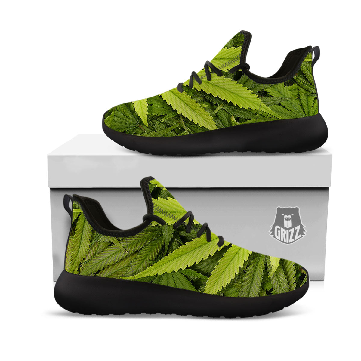 Pot Leaf Green Print Black Athletic Shoes-grizzshop