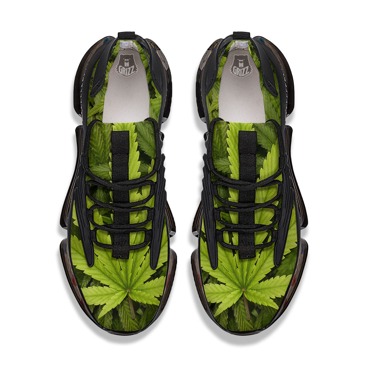 Pot Leaf Green Print Black Gym Shoes-grizzshop