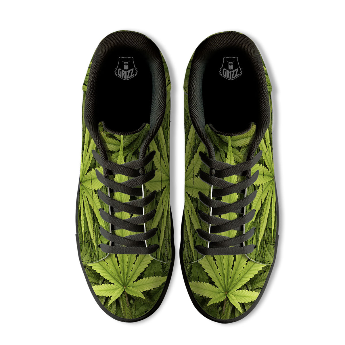 Pot Leaf Green Print Black Low Top Sneakers-grizzshop