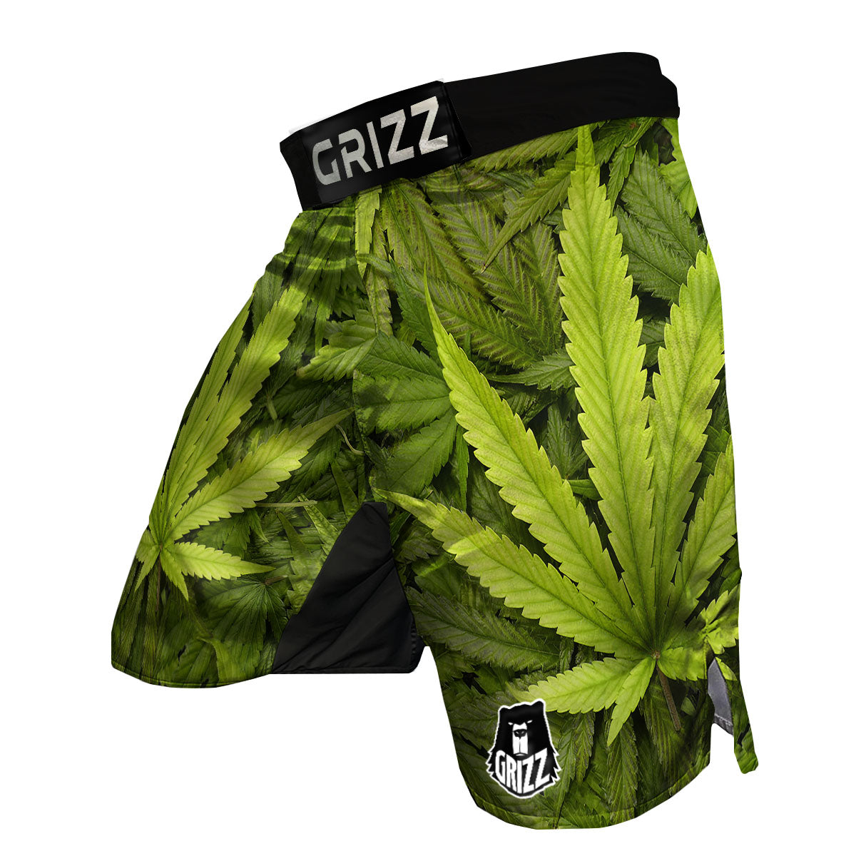 Pot Leaf Green Print MMA Shorts-grizzshop