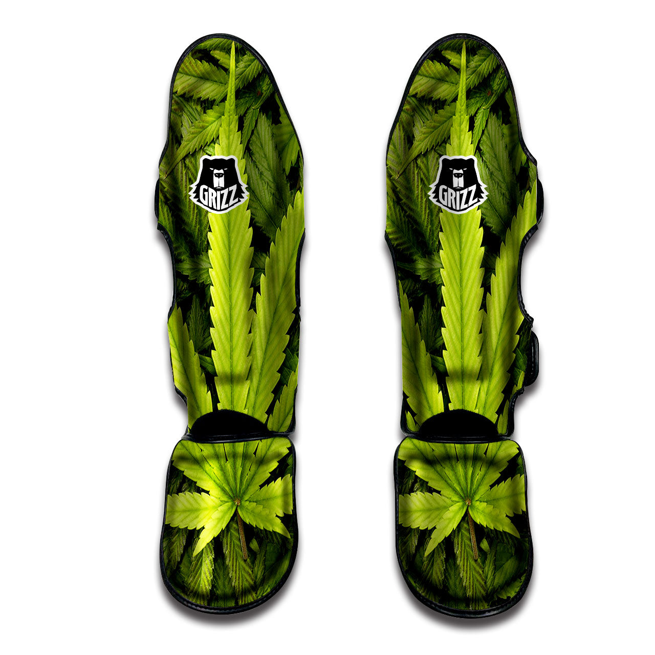 Pot Leaf Green Print Muay Thai Shin Guards-grizzshop