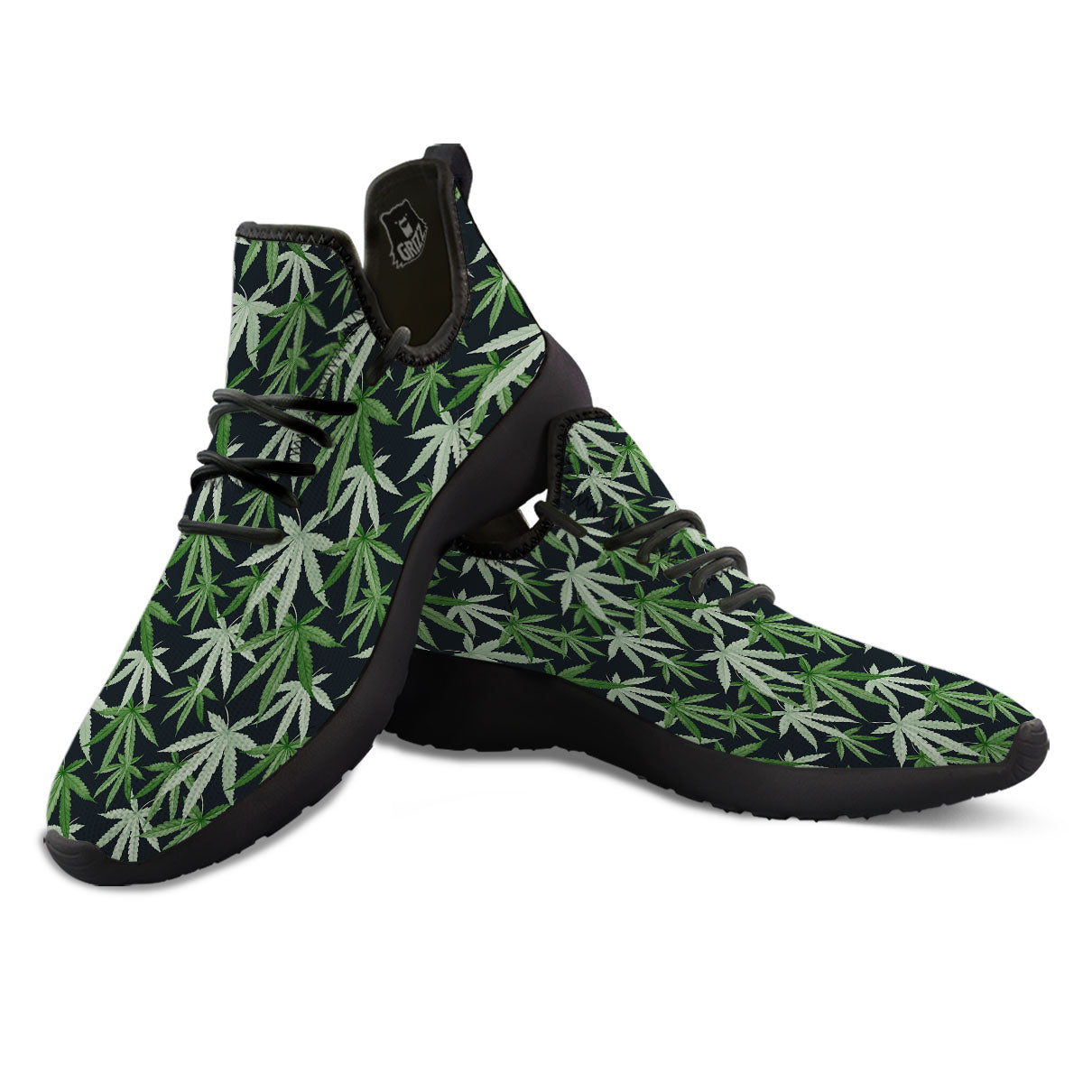 Pot Leaf Green Print Pattern Black Athletic Shoes-grizzshop