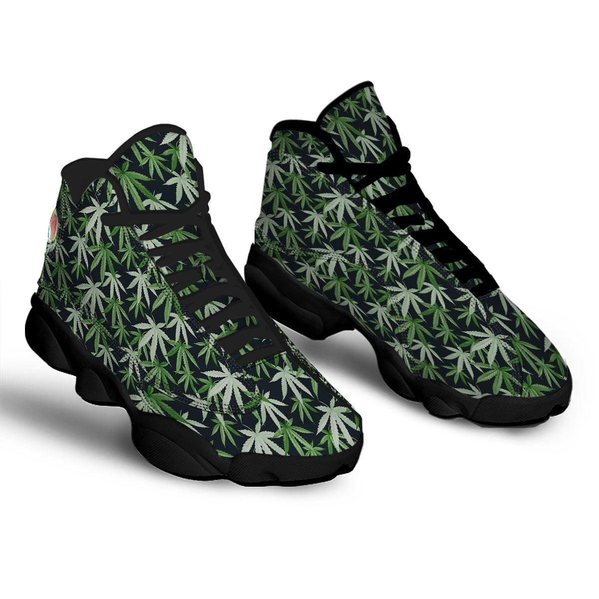 Pot Leaf Green Print Pattern Black Basketball Shoes-grizzshop