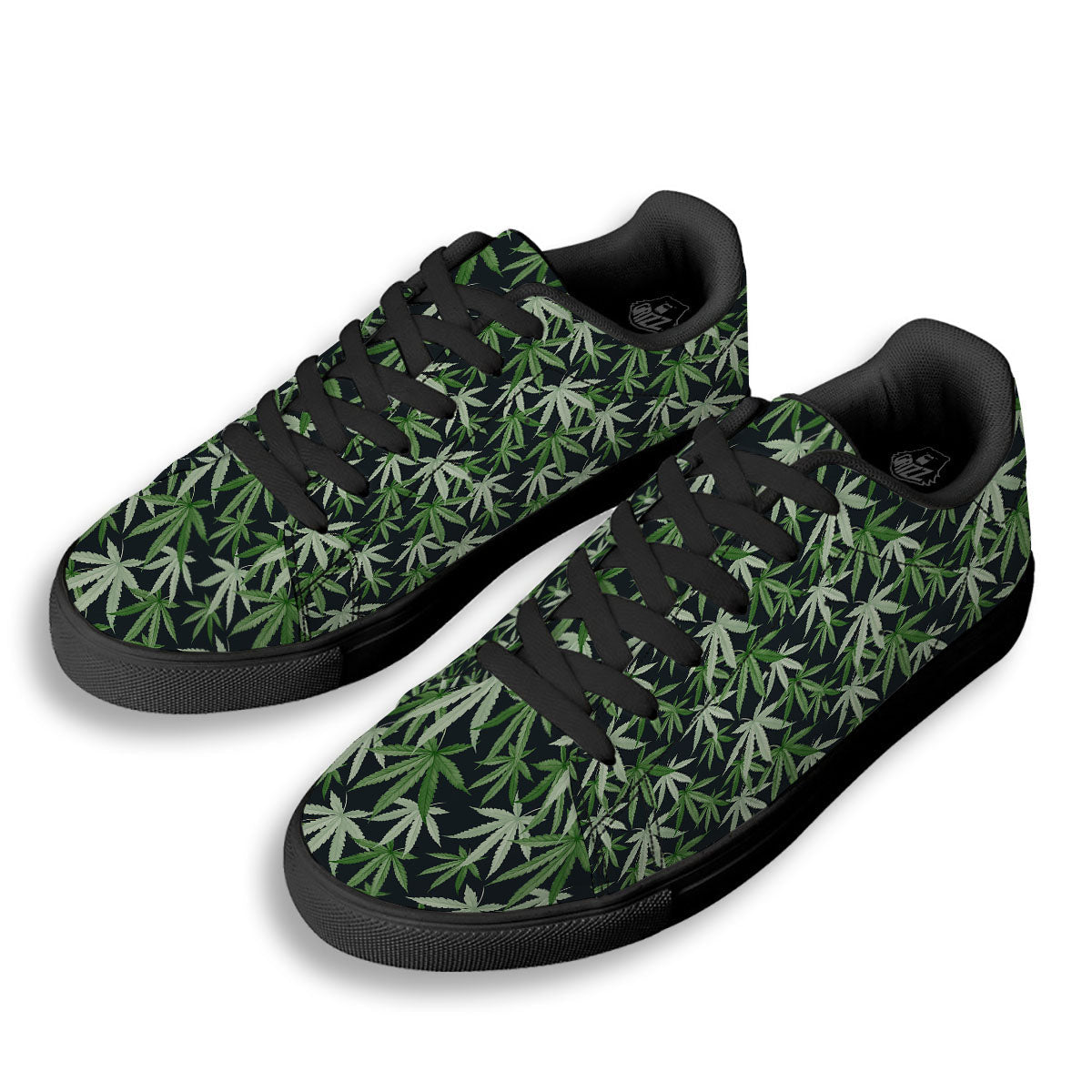 Pot Leaf Green Print Pattern Black Low Top Sneakers-grizzshop