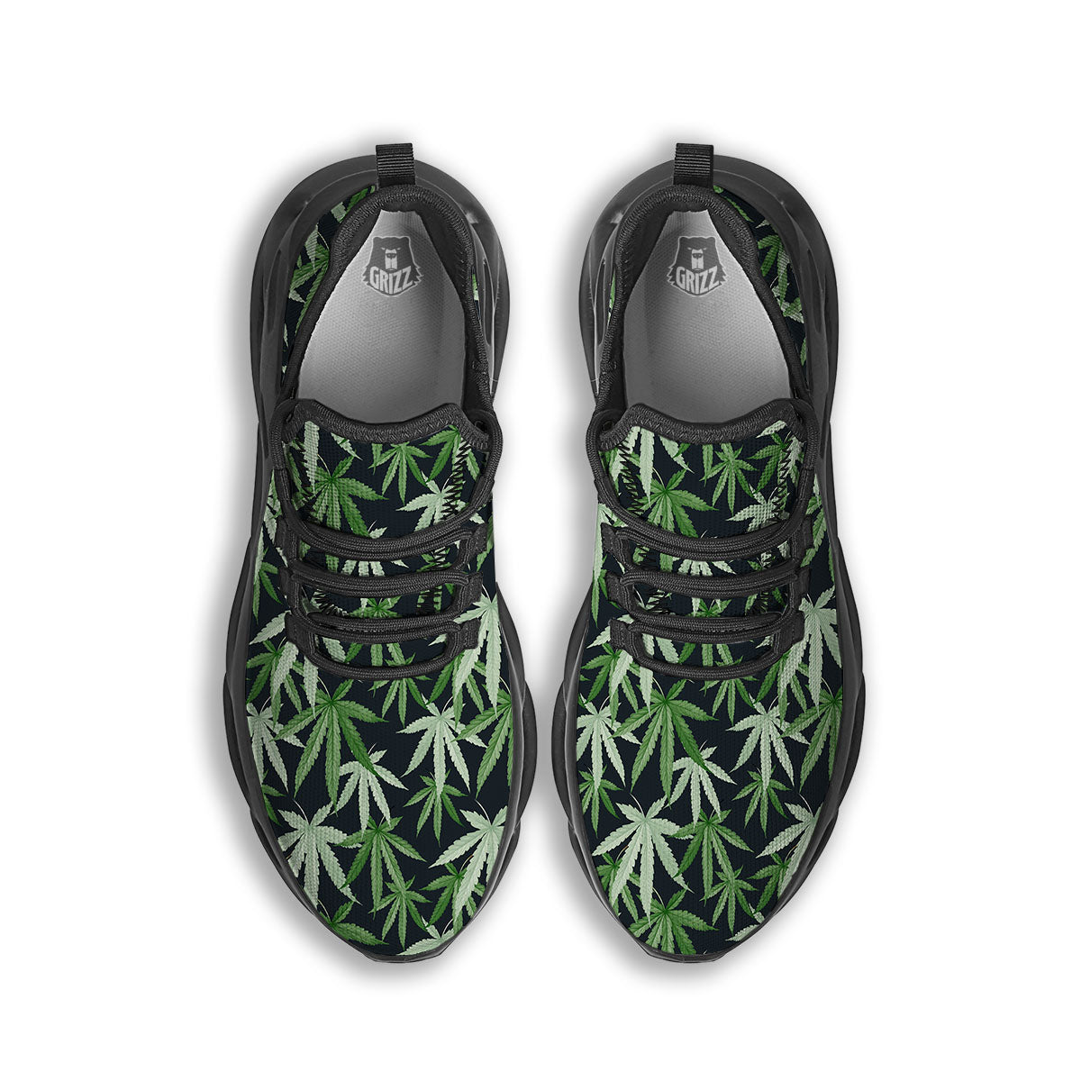 Pot Leaf Green Print Pattern Black Running Shoes-grizzshop