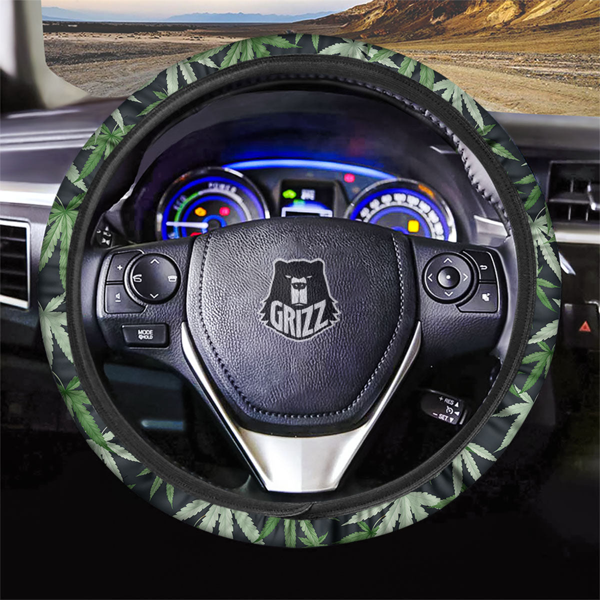 Pot Leaf Green Print Pattern Car Steering Wheel Cover-grizzshop