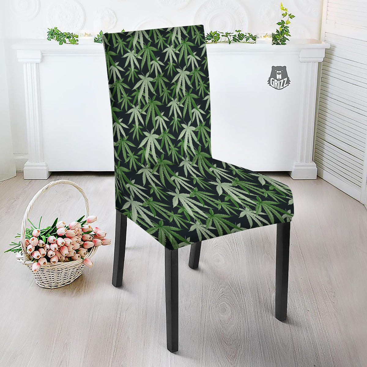 Pot Leaf Green Print Pattern Dining Chair Slipcover-grizzshop
