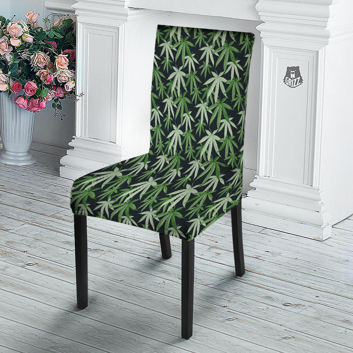 Pot Leaf Green Print Pattern Dining Chair Slipcover-grizzshop