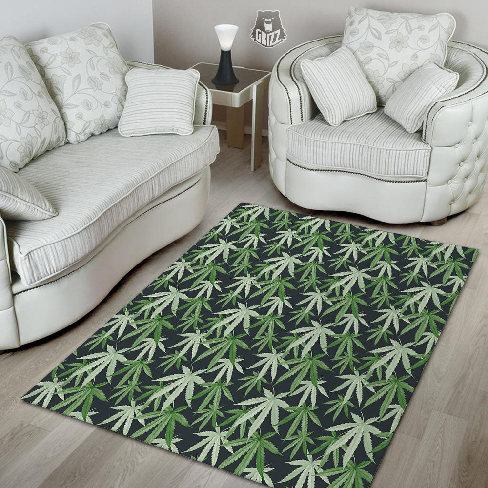 Pot Leaf Green Print Pattern Floor Mat-grizzshop
