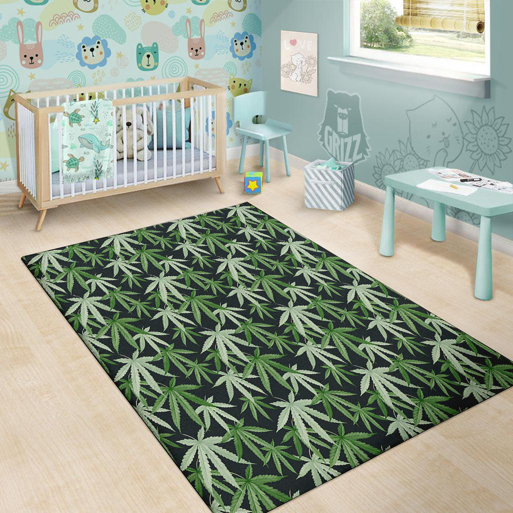 Pot Leaf Green Print Pattern Floor Mat-grizzshop