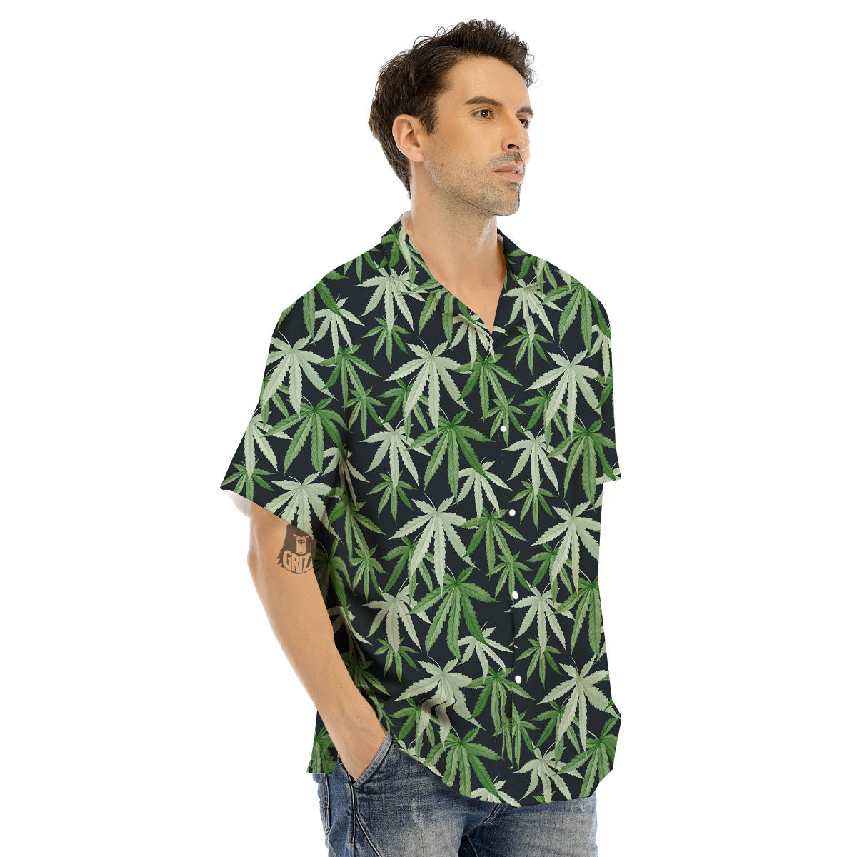 Pot Leaf Green Print Pattern Men's Hawaiian Shirt-grizzshop