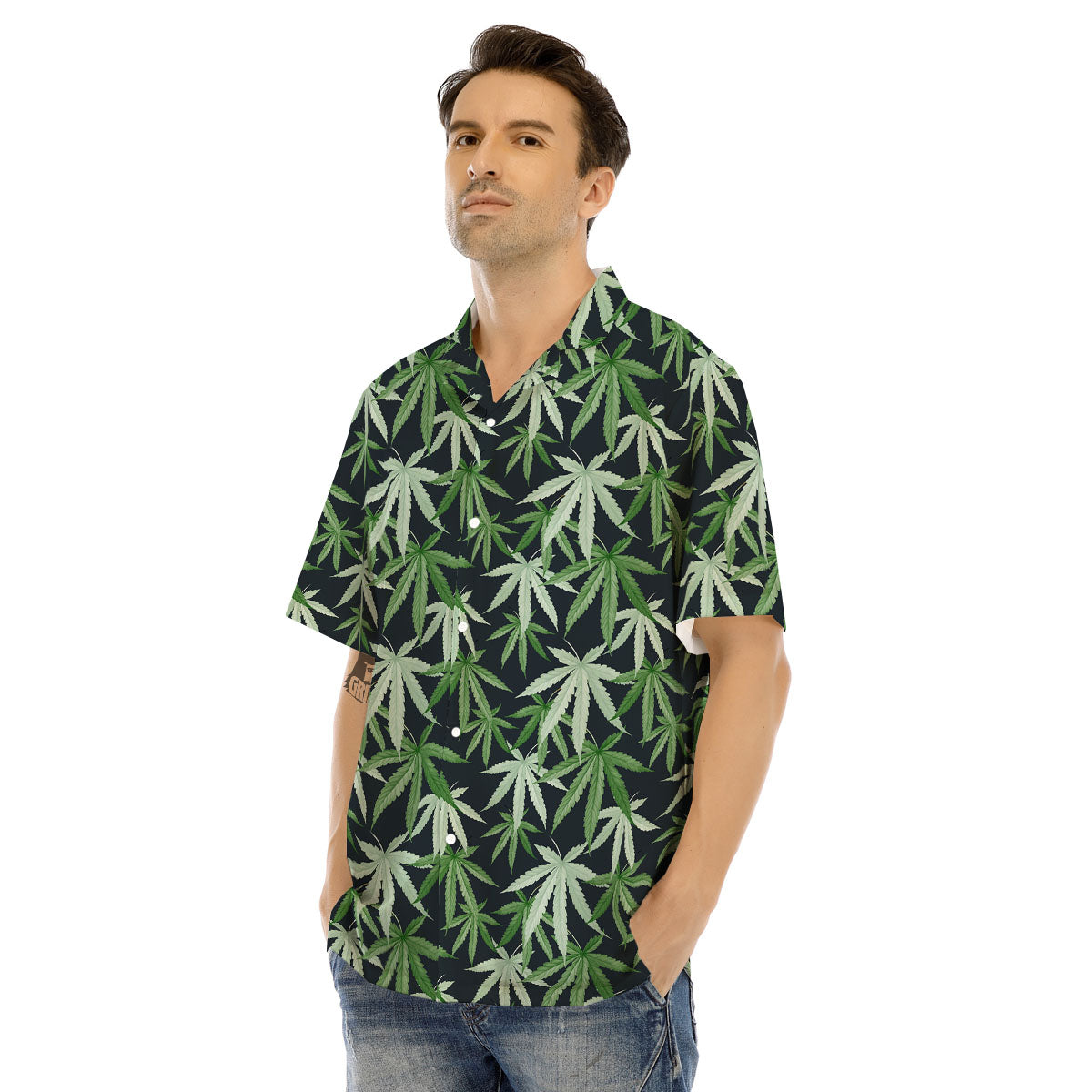 Pot Leaf Green Print Pattern Men's Hawaiian Shirt-grizzshop