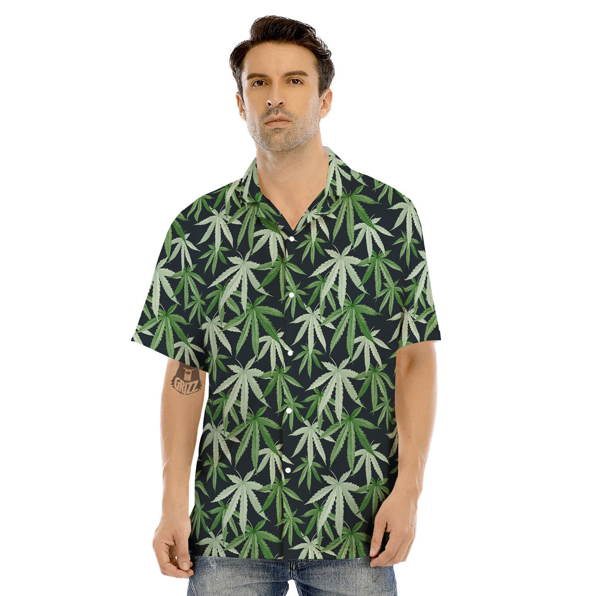 Pot Leaf Green Print Pattern Men's Hawaiian Shirt-grizzshop