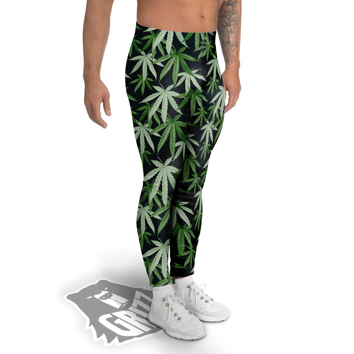 Pot Leaf Green Print Pattern Men's Leggings-grizzshop