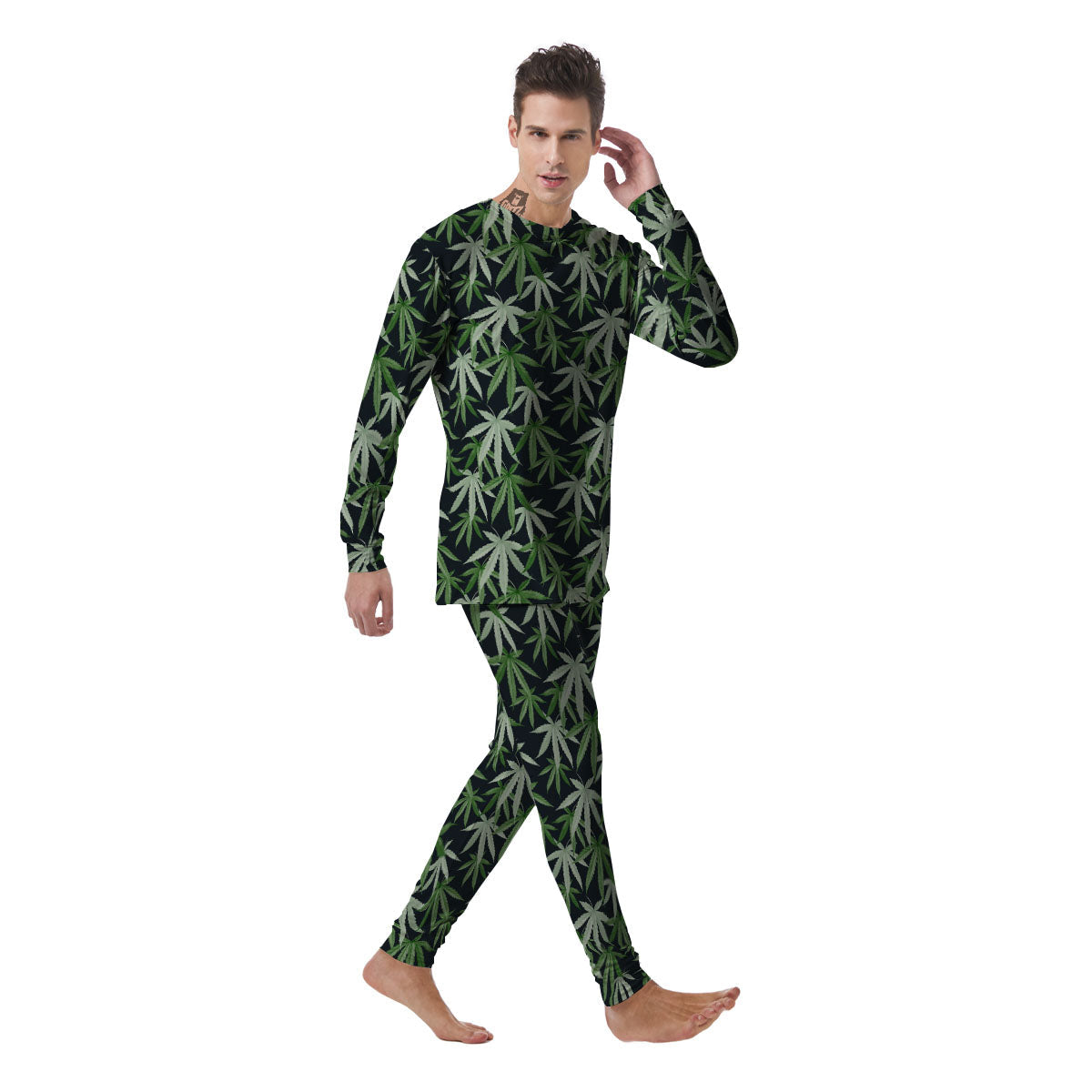 Pot Leaf Green Print Pattern Men's Pajamas-grizzshop