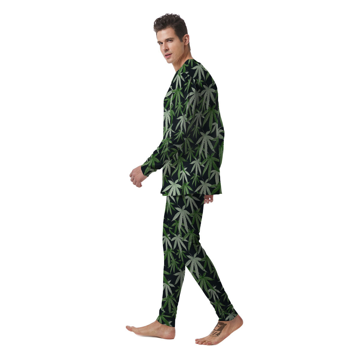 Pot Leaf Green Print Pattern Men's Pajamas-grizzshop