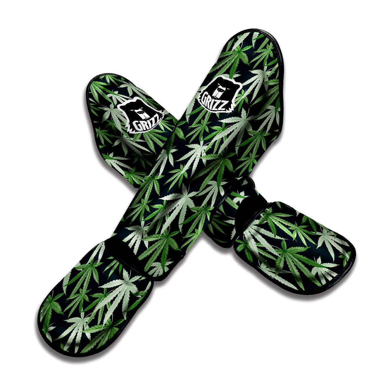 Pot Leaf Green Print Pattern Muay Thai Shin Guards-grizzshop
