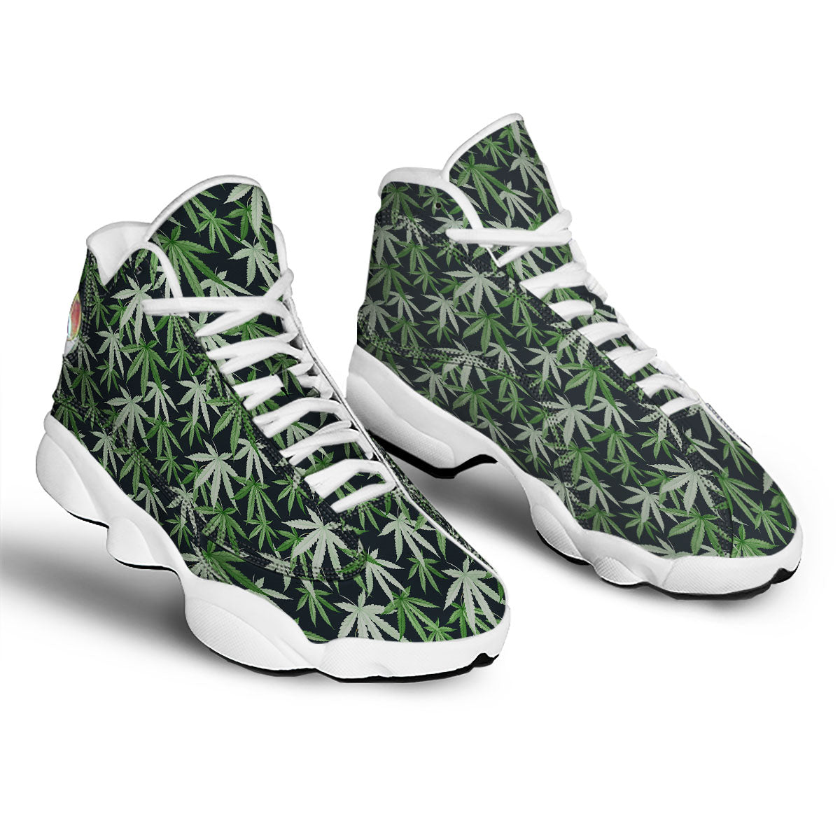 Pot Leaf Green Print Pattern White Basketball Shoes-grizzshop