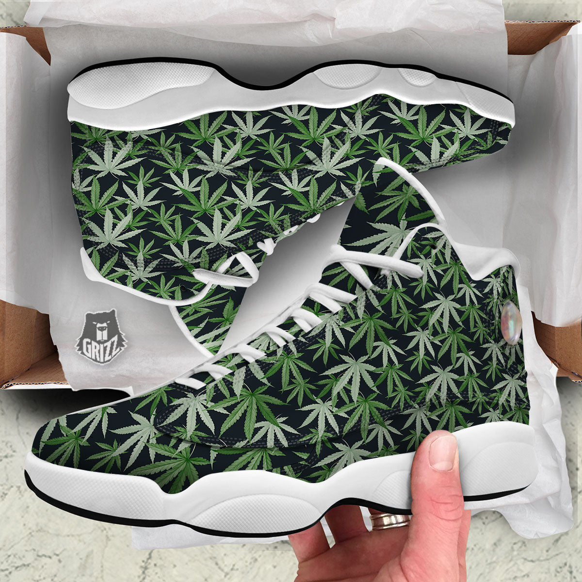 Pot Leaf Green Print Pattern White Basketball Shoes-grizzshop