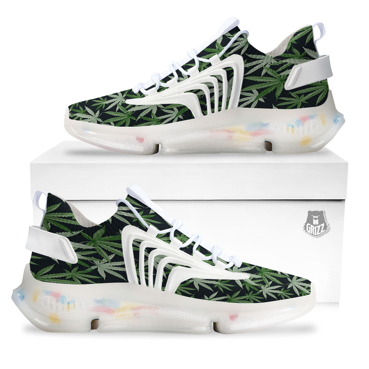 Pot Leaf Green Print Pattern White Gym Shoes-grizzshop
