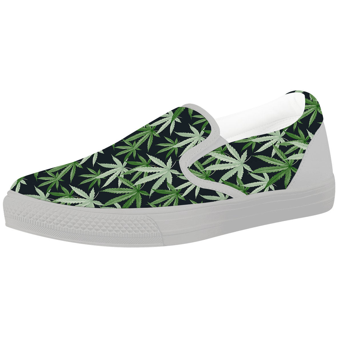 Pot Leaf Green Print Pattern White Slip On Shoes-grizzshop