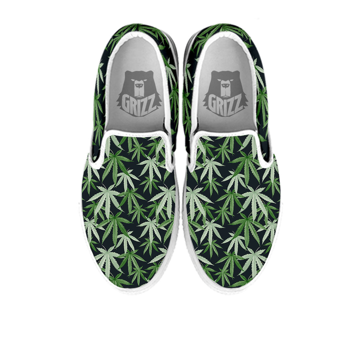 Pot Leaf Green Print Pattern White Slip On Shoes-grizzshop