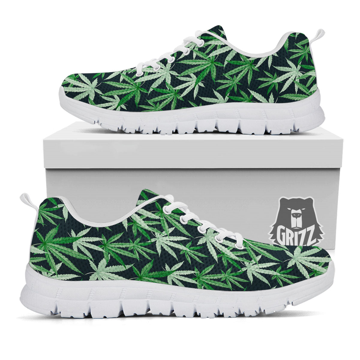 Pot Leaf Green Print Pattern White Sneaker-grizzshop