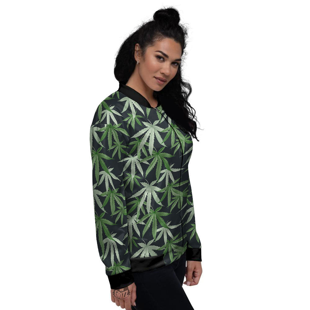 Pot Leaf Green Print Pattern Women's Bomber Jacket-grizzshop