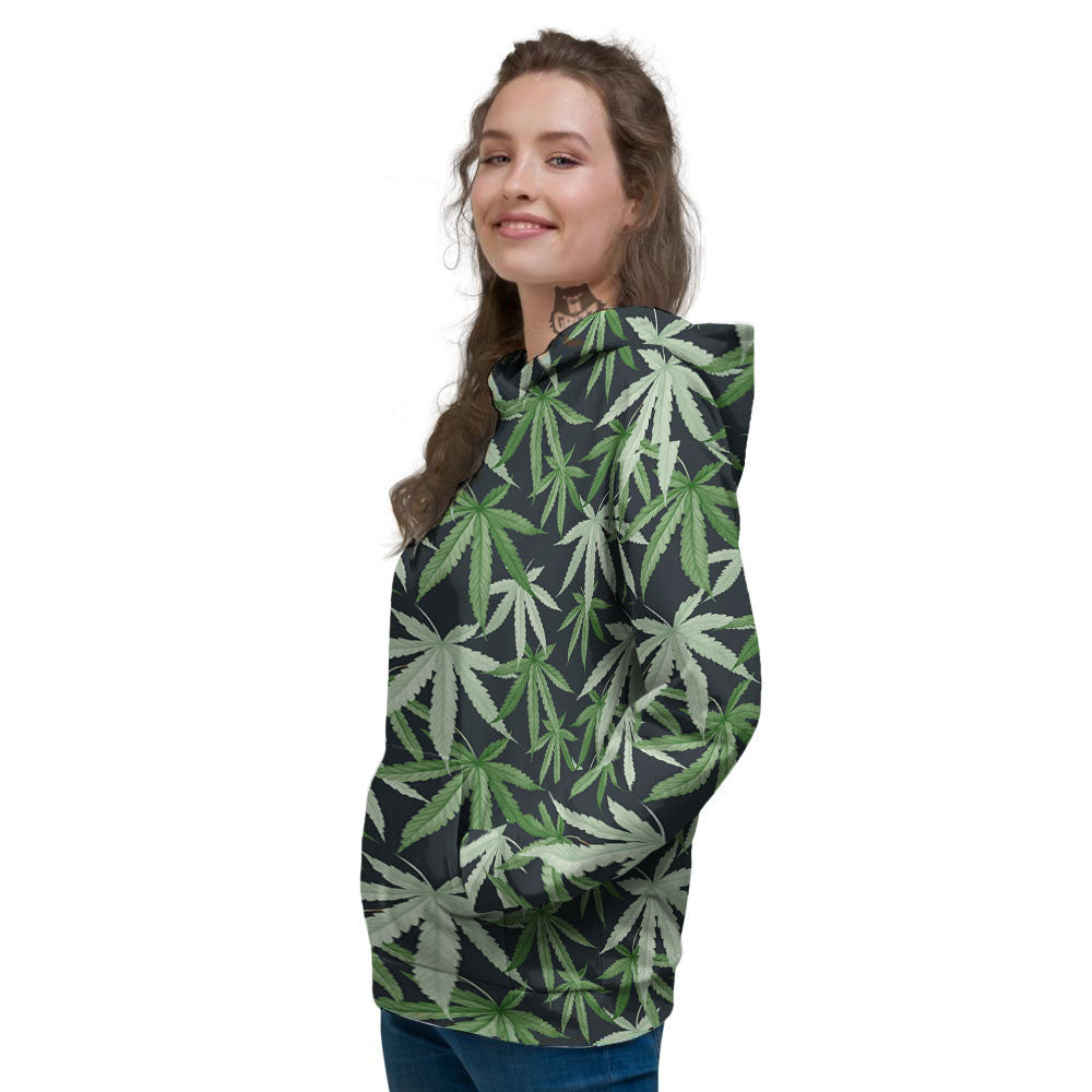 Pot Leaf Green Print Pattern Women's Hoodie-grizzshop