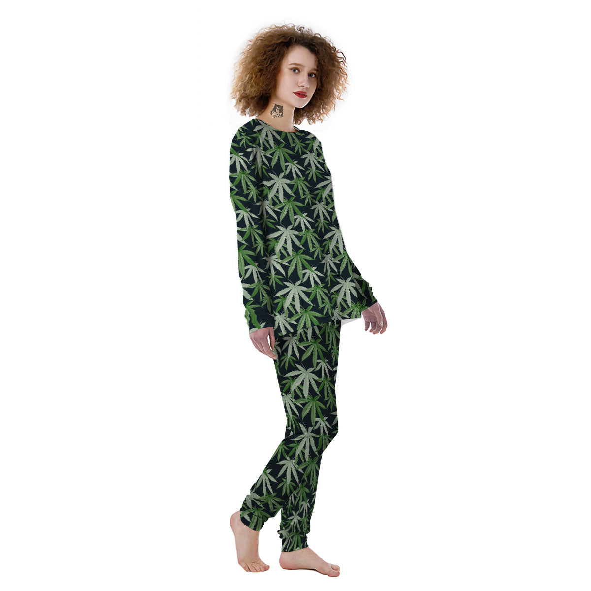Pot Leaf Green Print Pattern Women's Pajamas-grizzshop