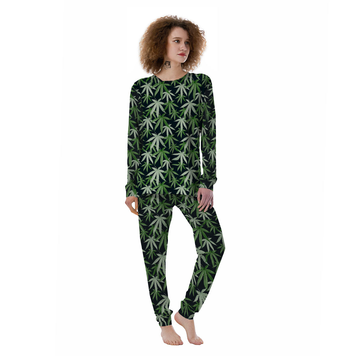 Pot Leaf Green Print Pattern Women's Pajamas-grizzshop
