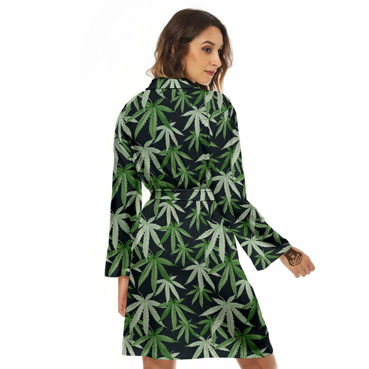 Pot Leaf Green Print Pattern Women's Robe-grizzshop