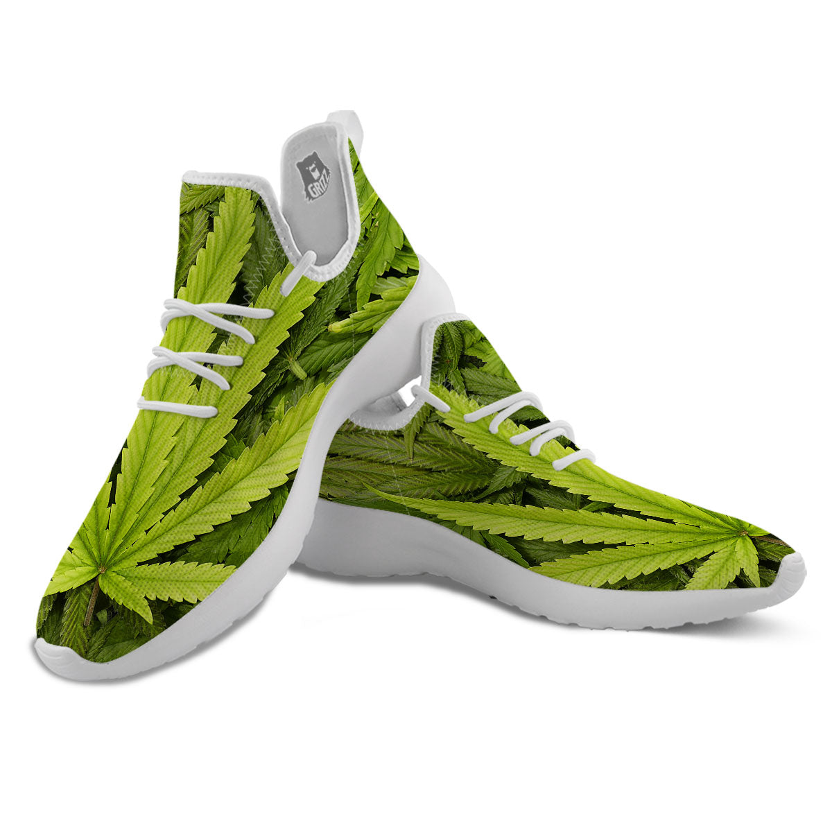 Pot Leaf Green Print White Athletic Shoes-grizzshop