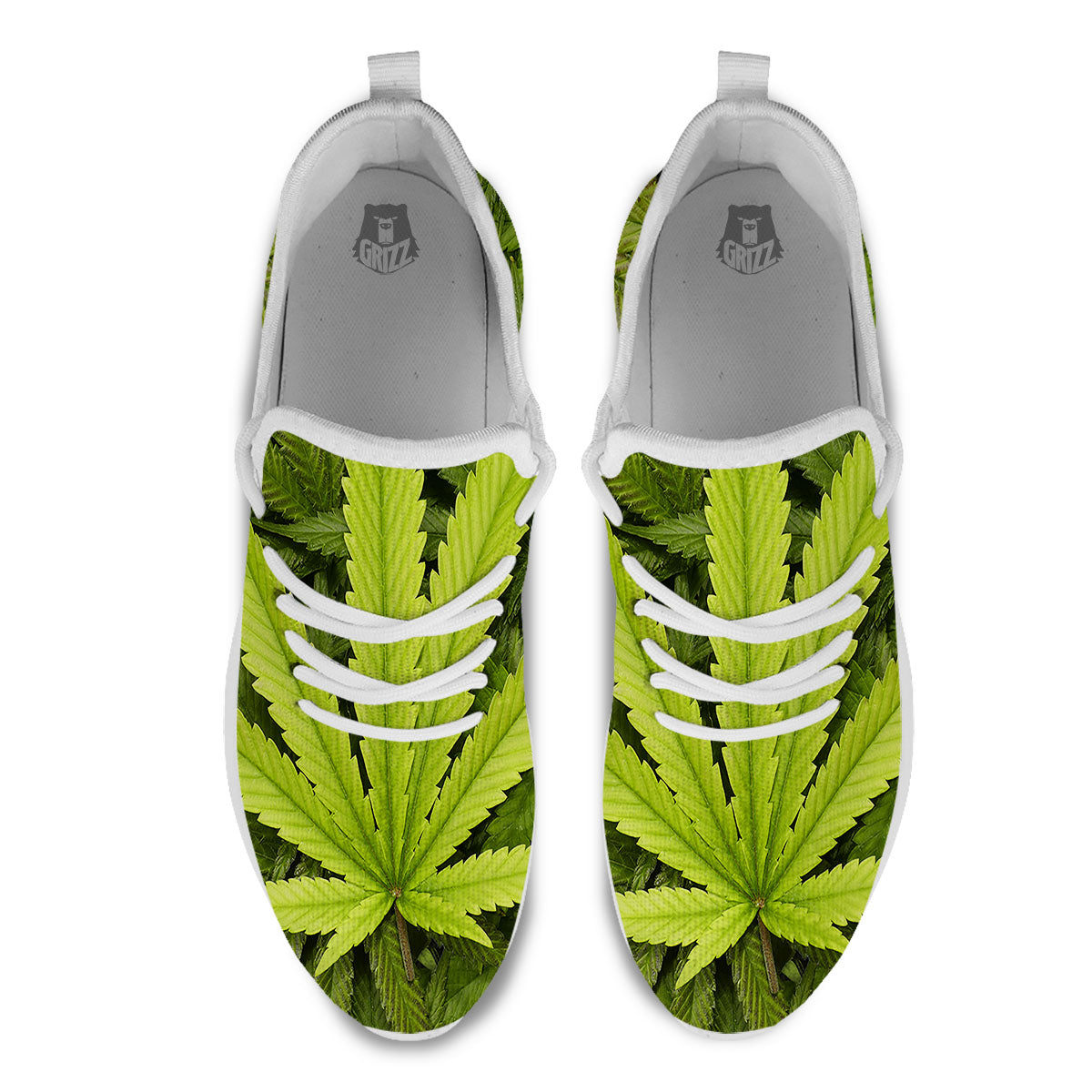 Pot Leaf Green Print White Athletic Shoes-grizzshop