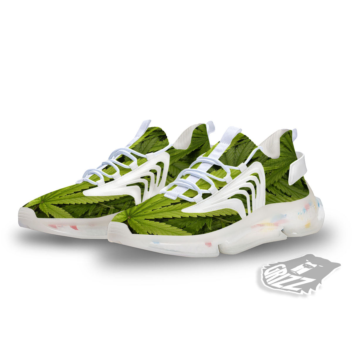 Pot Leaf Green Print White Gym Shoes-grizzshop