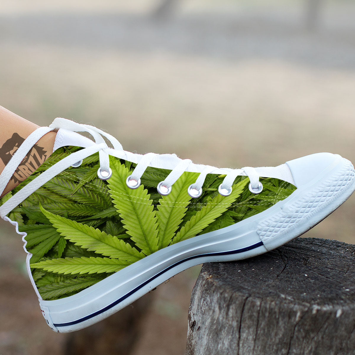 Pot Leaf Green Print White High Top Shoes-grizzshop
