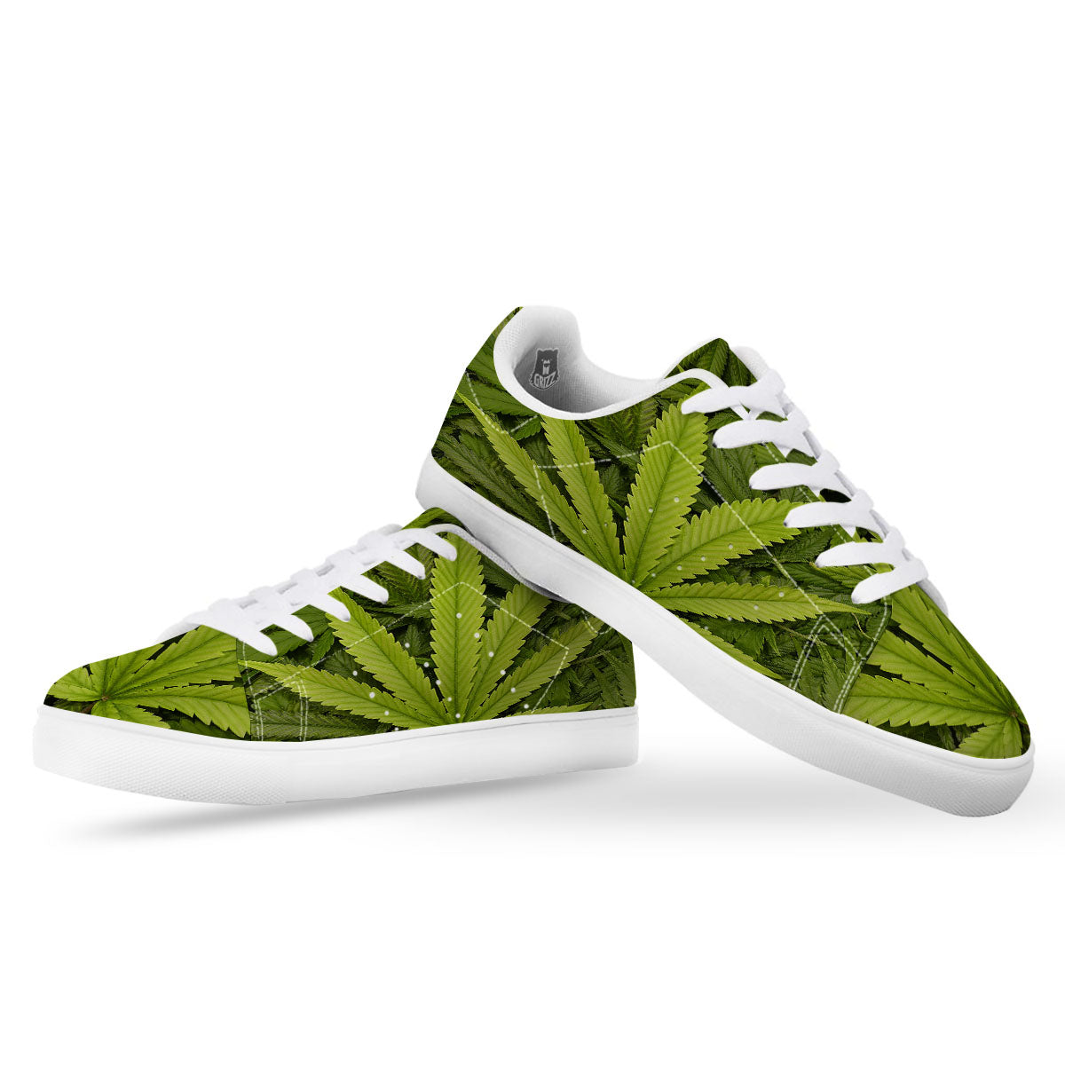 Pot Leaf Green Print White Low Top Sneakers-grizzshop