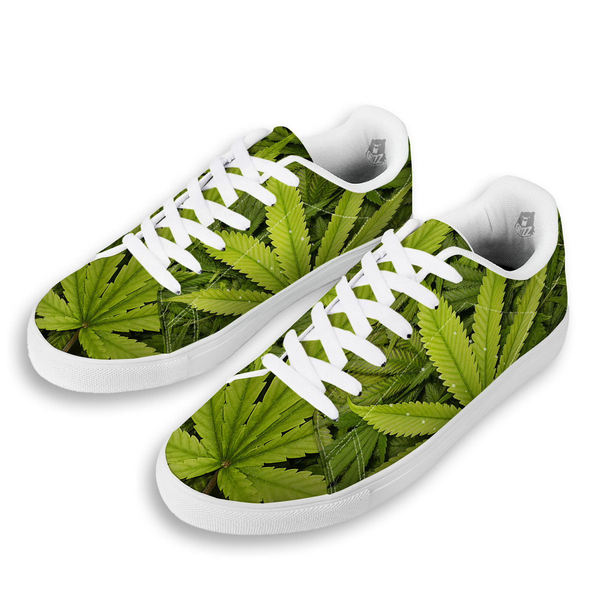Pot Leaf Green Print White Low Top Sneakers-grizzshop