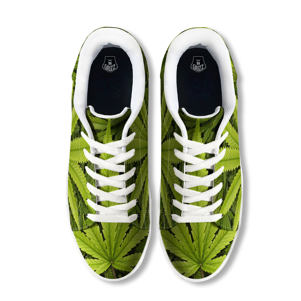 Pot Leaf Green Print White Low Top Sneakers-grizzshop