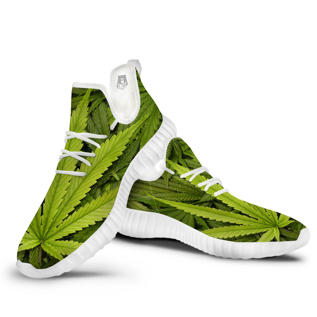 Pot Leaf Green Print White Walking Shoes-grizzshop