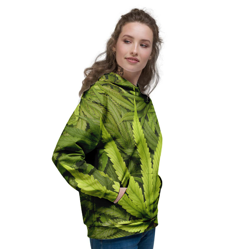 Pot Leaf Green Print Women's Hoodie-grizzshop