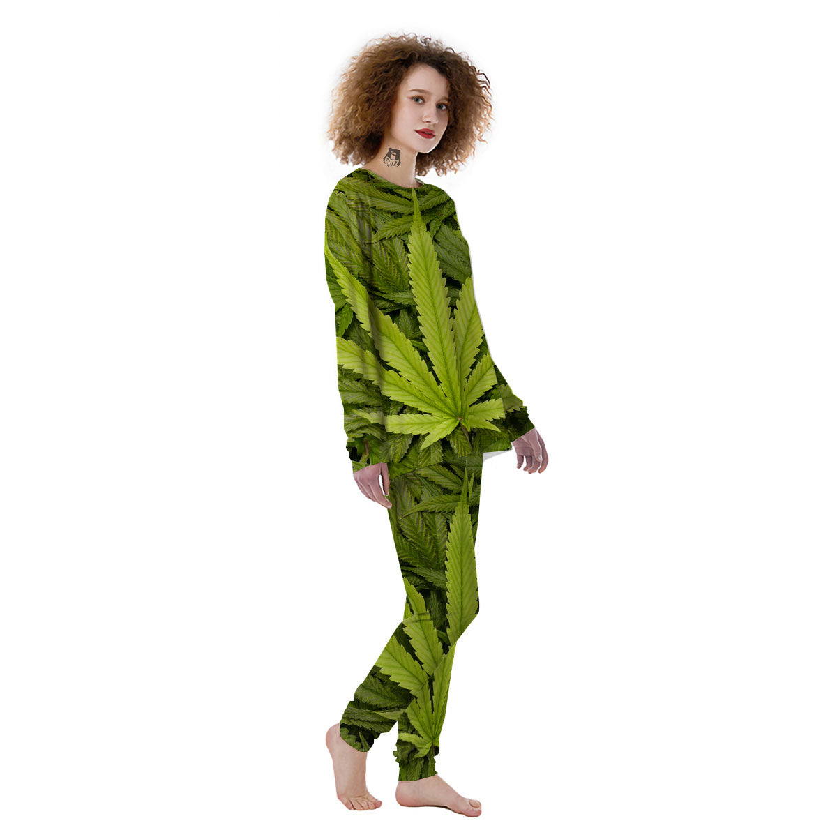 Pot Leaf Green Print Women's Pajamas-grizzshop