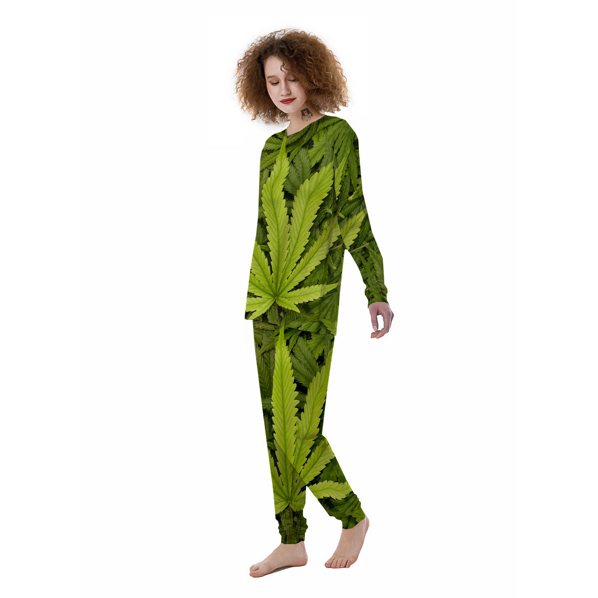 Pot Leaf Green Print Women's Pajamas-grizzshop