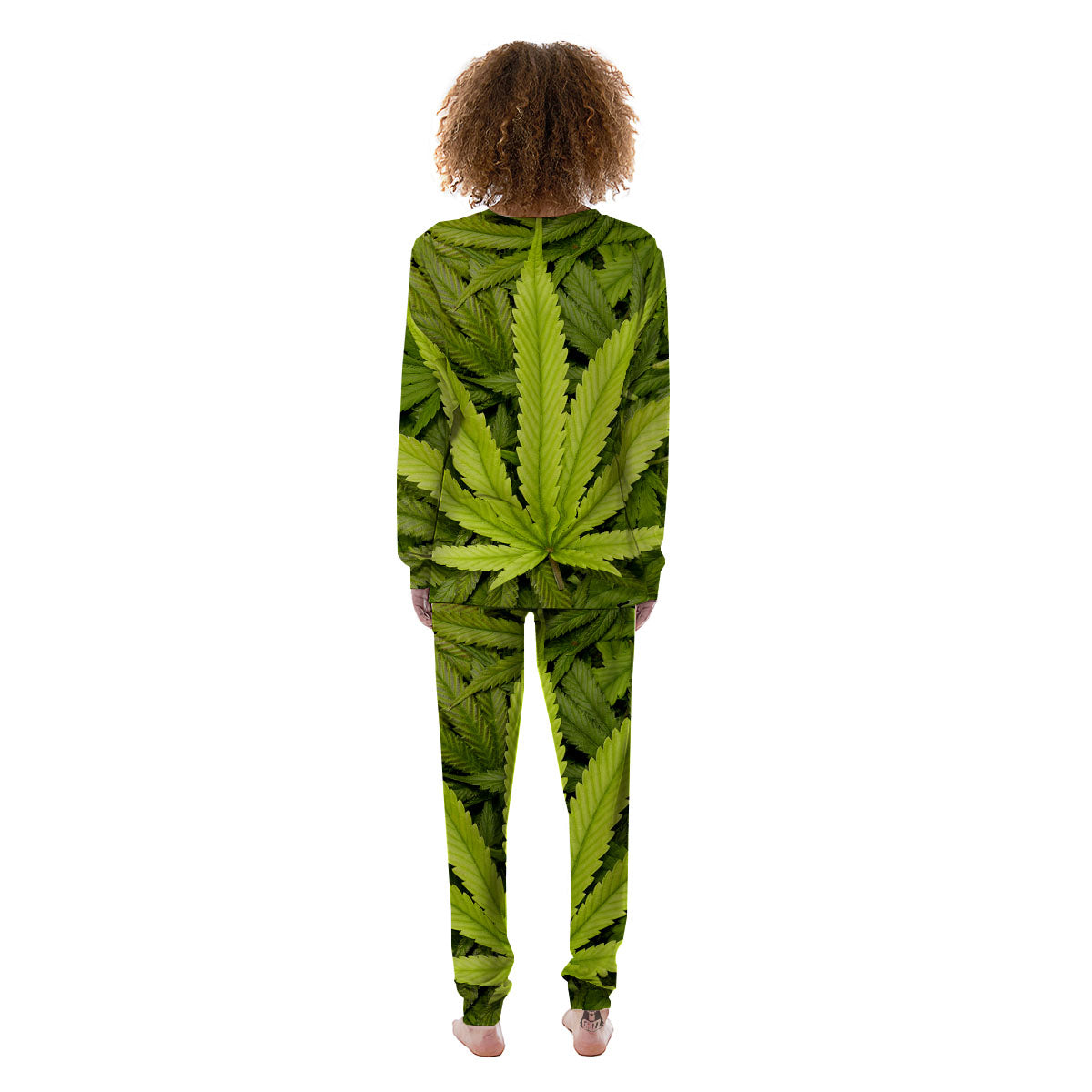 Pot Leaf Green Print Women's Pajamas-grizzshop