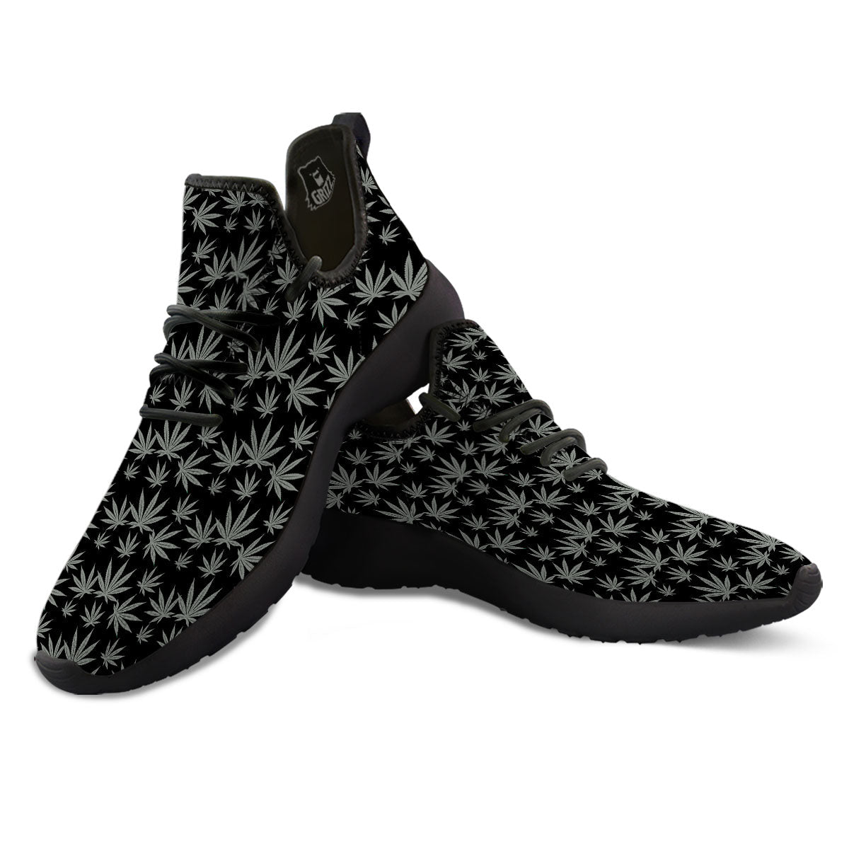 Pot Leaf Grey And Black Print Pattern Black Athletic Shoes-grizzshop