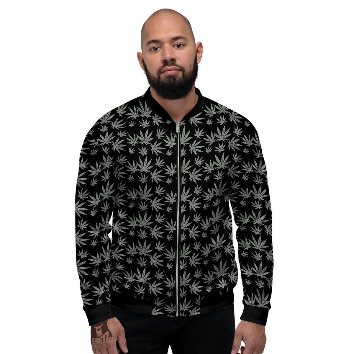 Pot Leaf Grey And Black Print Pattern Men's Bomber Jacket-grizzshop